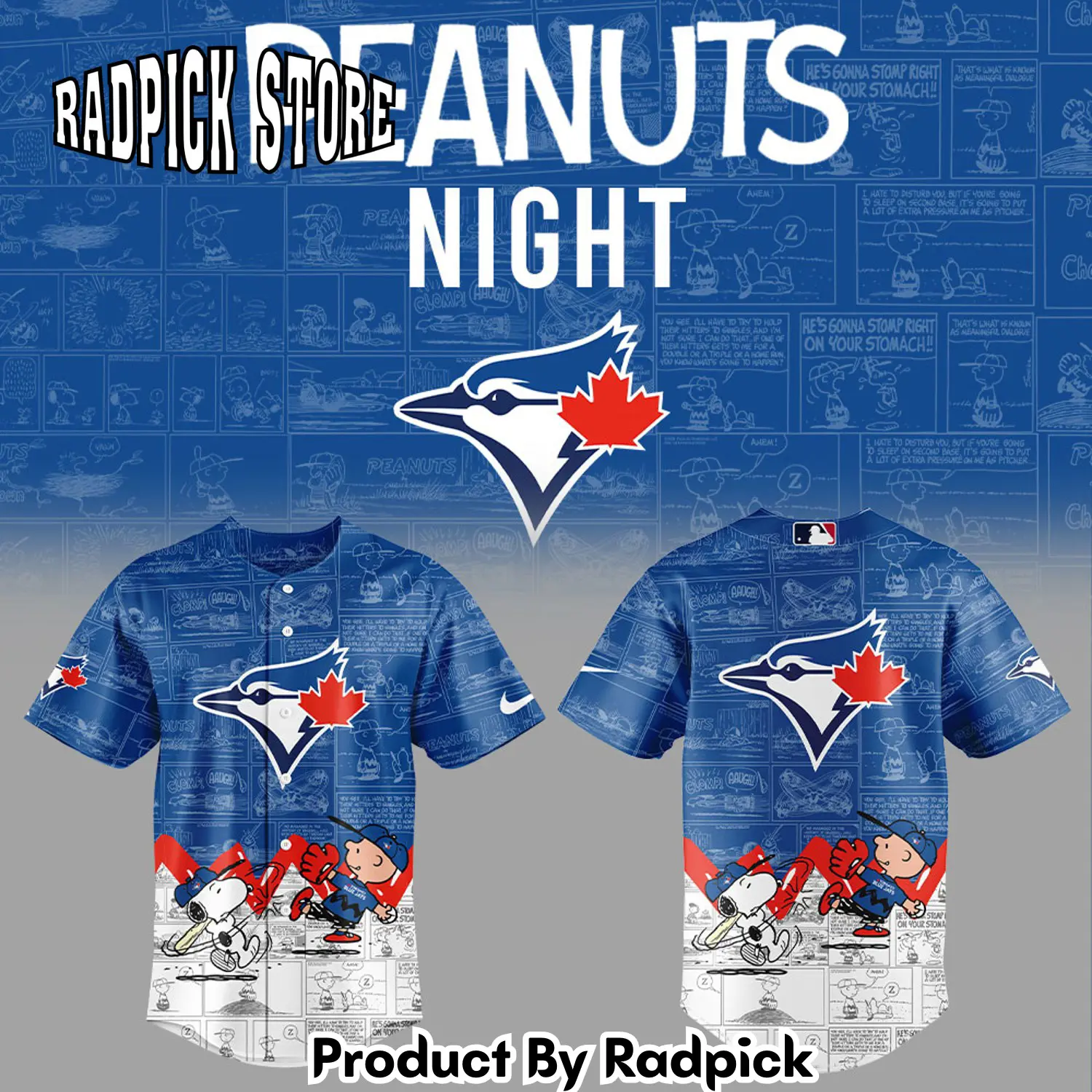 Radpick toronto blue jays 75th anniversary of peanuts baseball jersey rp12721